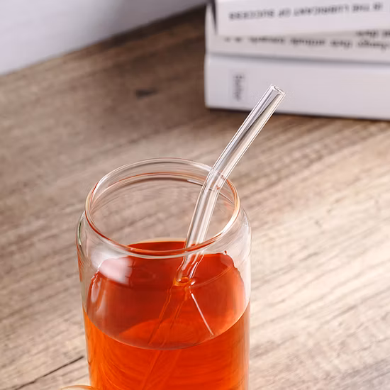 나무 뚜껑과 밀짚이 포함된 도매 빈 투명 12온스 16온스 재사용 가능한 유리 컵